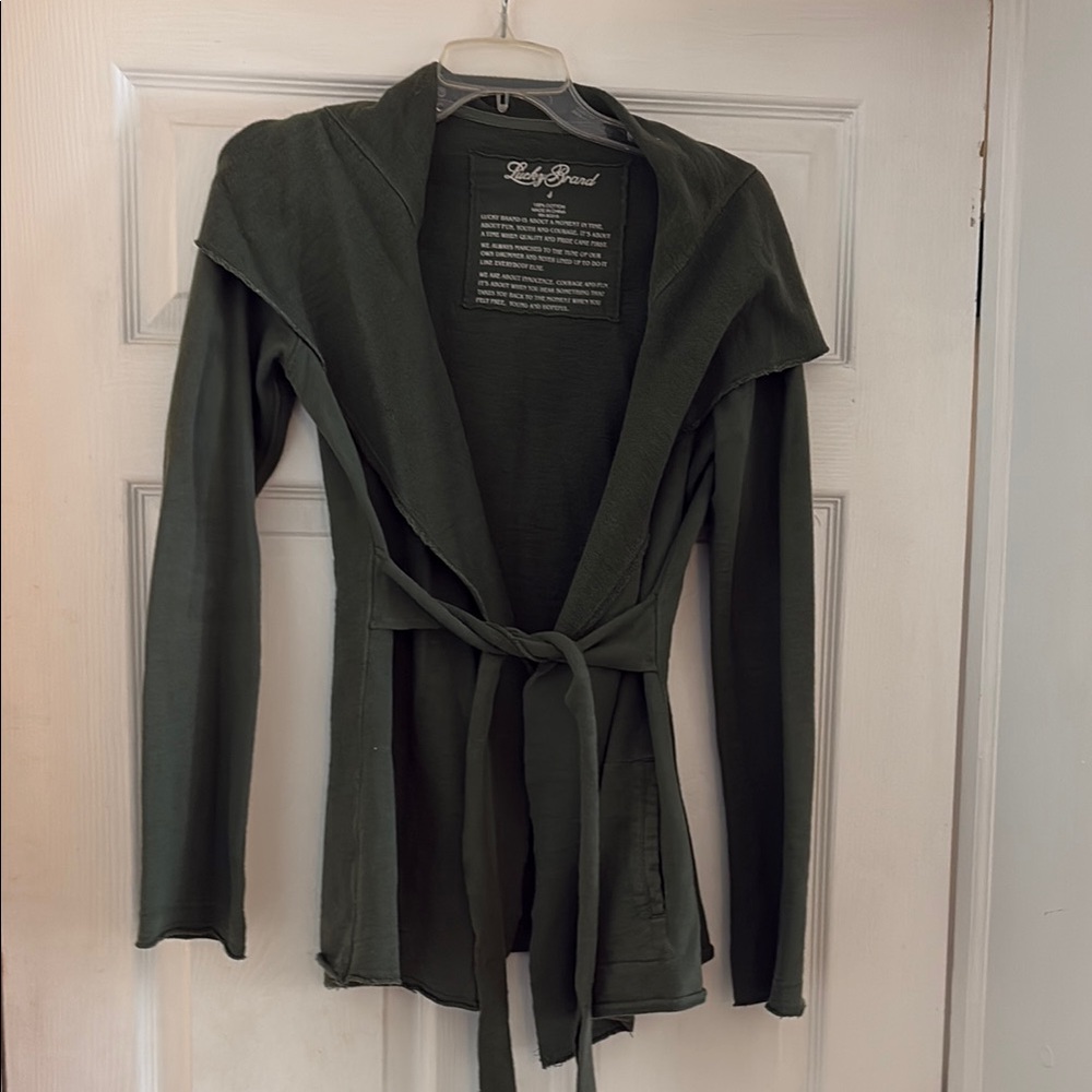 Olive Green Open Front Cardigan